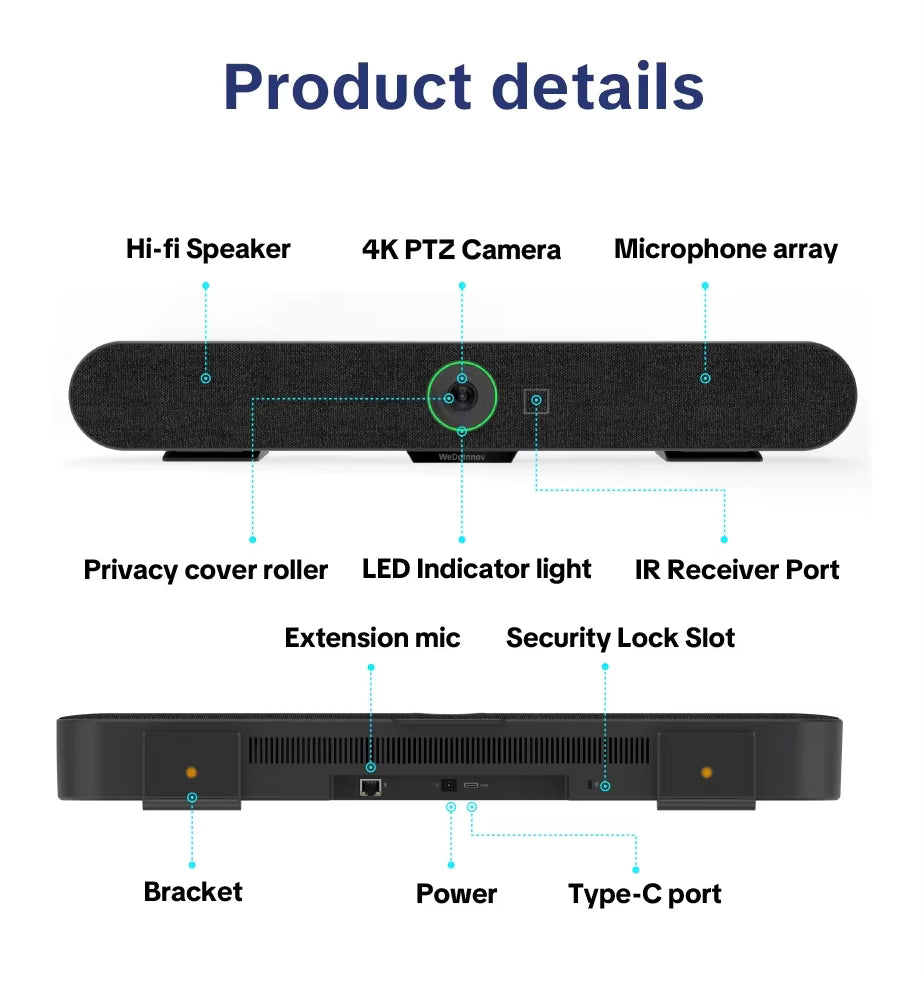 4K-Konferenzkamera mit Auto-Tracking für Live-Streaming mit integriertem Hi-Fi-Lautsprecher und 6 Mikrofonen OEM ODM USB TV PC
