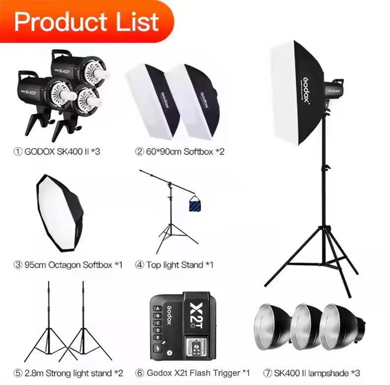 Godox SK400II 400W *3 Professioneller Fotostudioblitz Foto Studio Zubehör Speedlite Beleuchtung Stroboskoplicht-Kit
