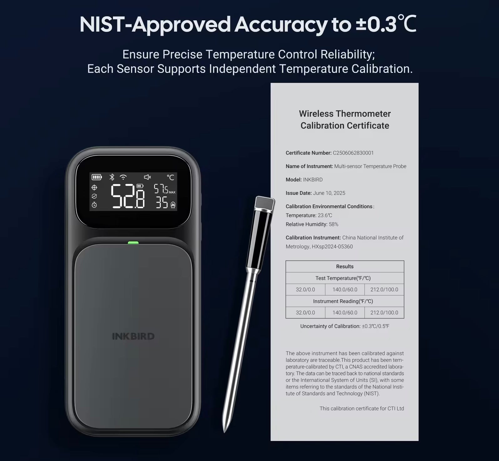 INKBIRD INT-31-BW Kabelloses Fleischthermometer WiFi 5G und Bluetooth 5.4 mit 5 Sensoren
