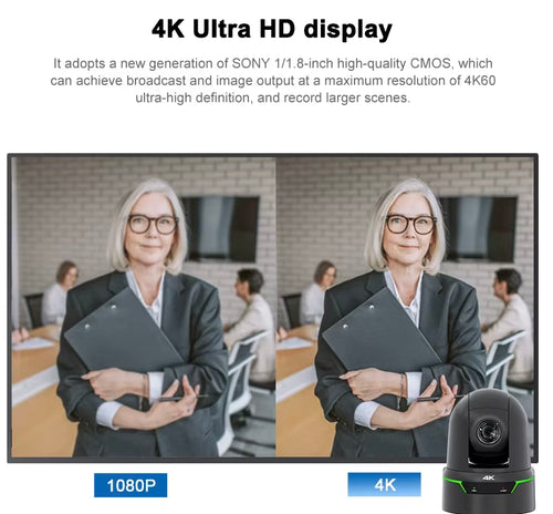 4K60 Übertragungs-PTZ-Kamera mit 25-fachem optischem Zoom, 12G-SDI, 3G-SDI, SFP, Genlock, NDI HX3, FreeD und KI-Tracking für Konferenzen, Kirchen und Studios