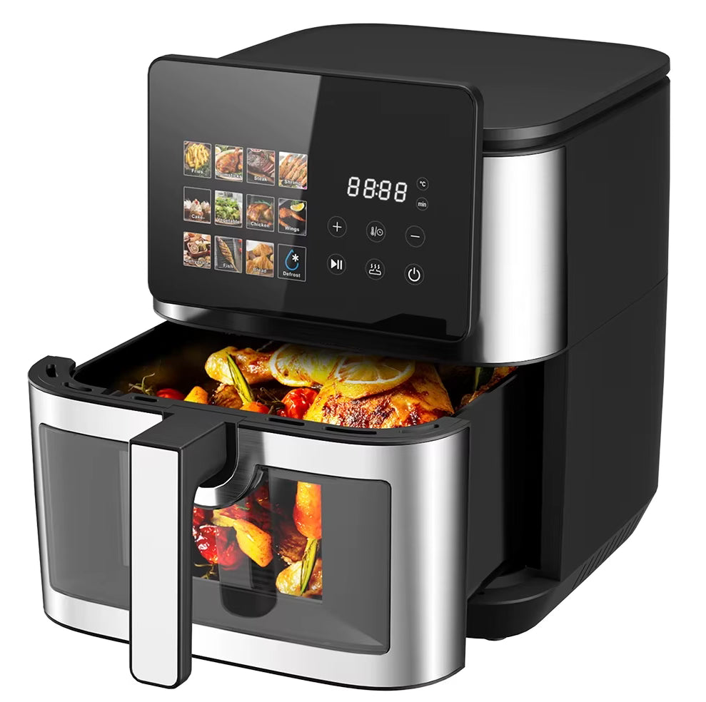 Neue elektrische Heißluftfritteuse ohne Öl, 5L 6L 7L 8L 12L, digital und schnell, Edelstahl, intelligente Luftfritteuse